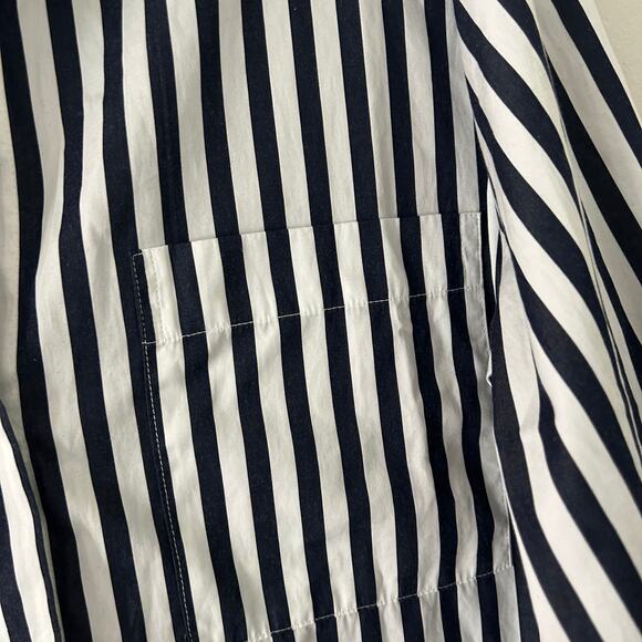 Madewell Women's Y-Neck Button Up Navy Striped Shirt Blouse L Large New - Picture 6 of 12